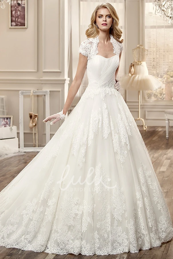 T-Shirt Sleeve Brush Train Lace-Applique Wedding Dress