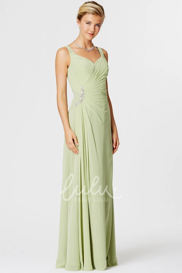 Sleeveless Chiffon Bridesmaid Dress with Side-Draped Straps and Beaded Details