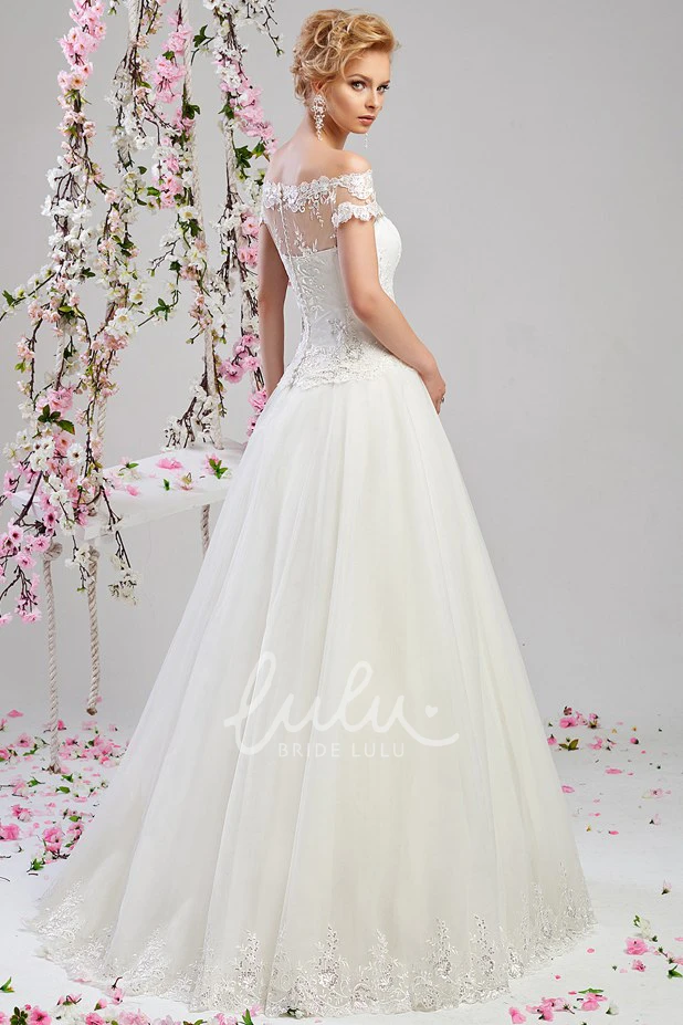 Off-The-Shoulder A-Line Tulle and Satin Wedding Dress with Appliques Modern Bridal Gown