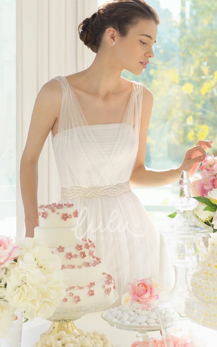 Elegant Tulle Dress with Illusion Straps and Beadings for Prom or Bridesmaid