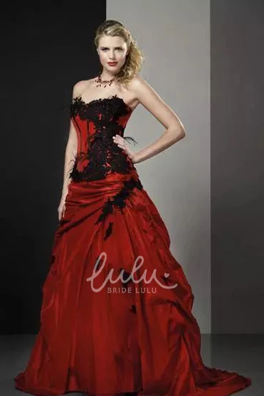 Taffeta Floor-length Wedding Dress with Appliques and Ruffles Sleeveless A-Line