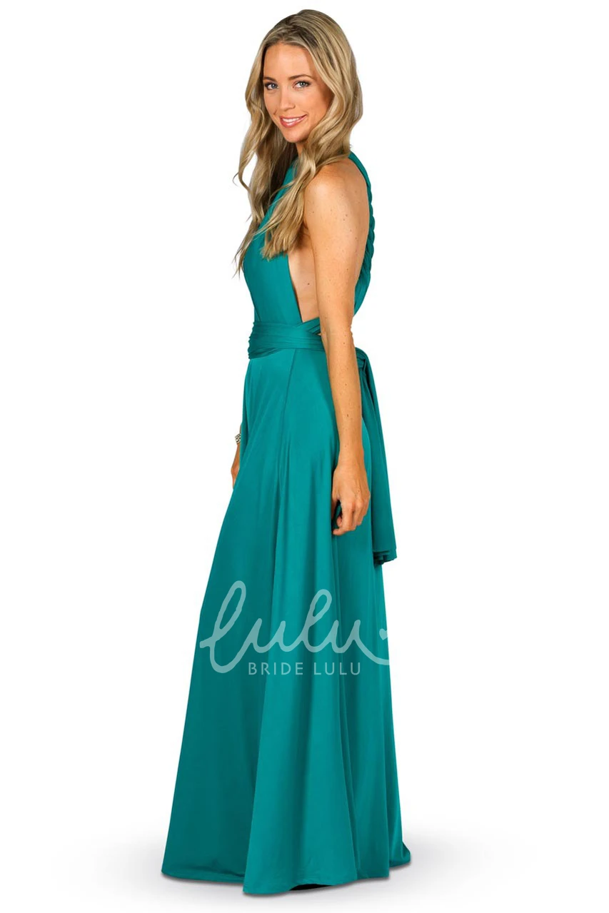Ruched Halter Convertible Bridesmaid Dress with Straps Maxi Length