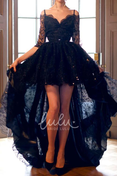 Lace Off-Shoulder High-Low A-Line Dress with 3/4 Sleeves