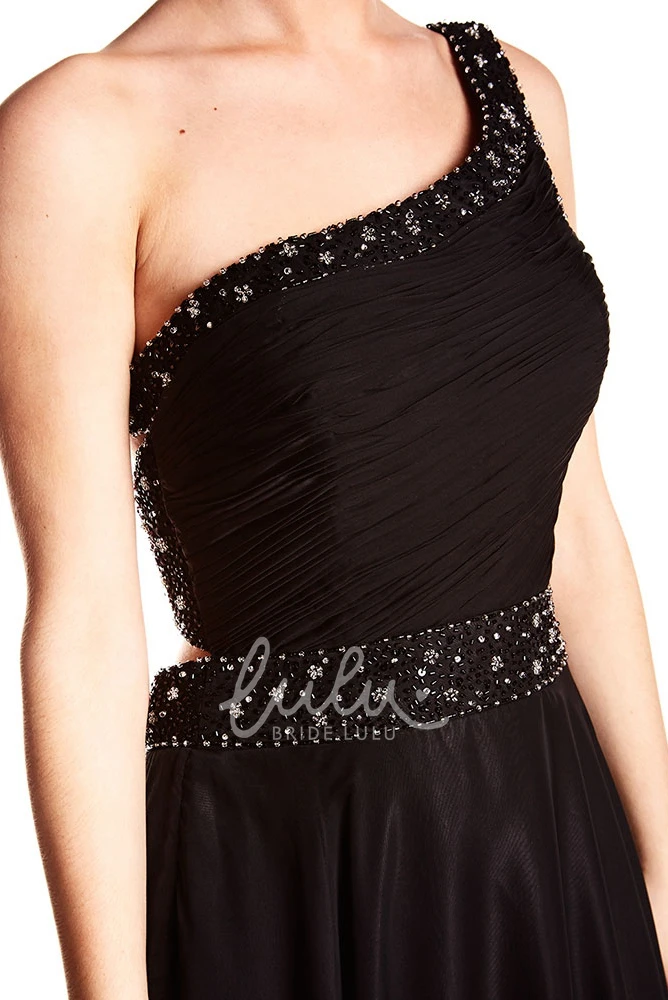 Beaded One-Shoulder Chiffon Prom Dress with Waist Jewelry Elegant Prom Dress