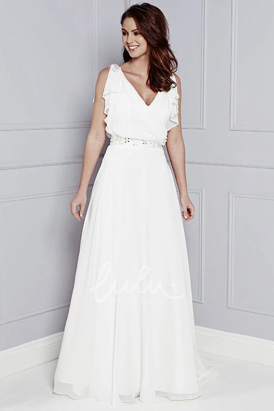 Maxi Chiffon V-Neck Wedding Dress with Beading Draping and V Back