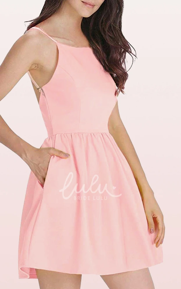 A Line Taffeta Spaghetti Cocktail Dress with Pockets Sleeveless Casual Women