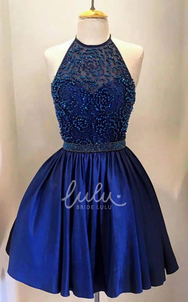 Beaded Bodice Taffeta Halter Bridesmaid Dress High Neck & Elegant