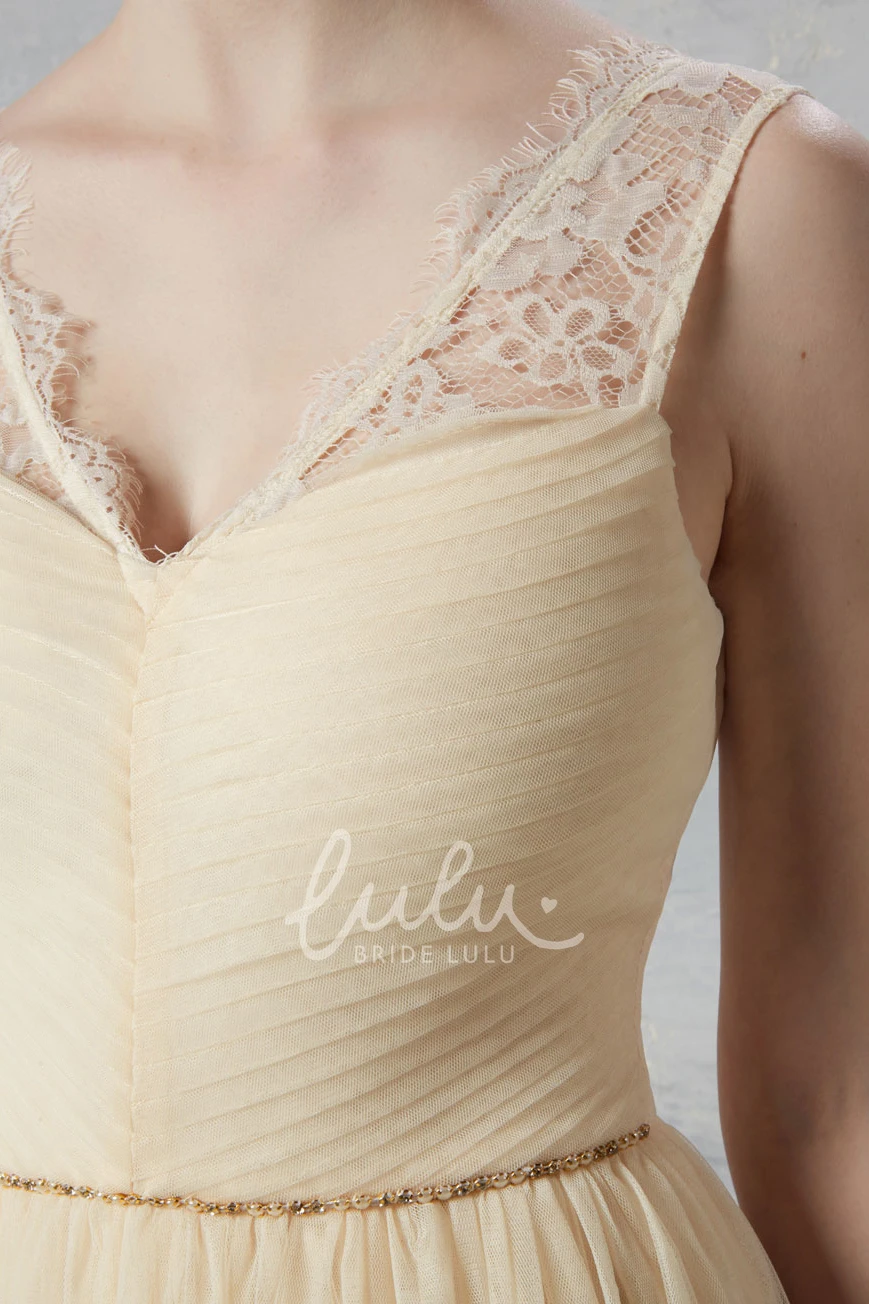 Ruched Chiffon Wedding Dress with Lace and Pleats Floor-Length Bridal Dress