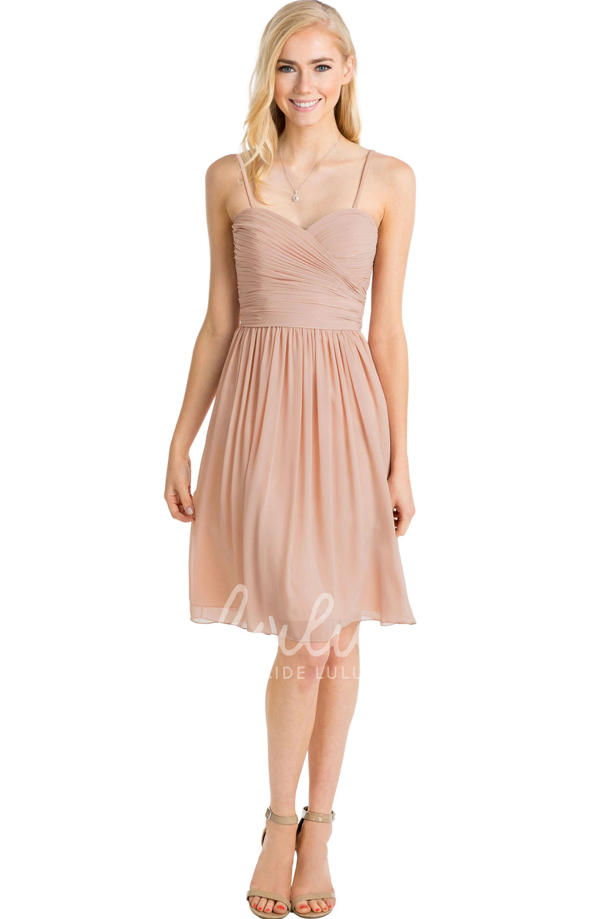 Spaghetti Sleeveless Chiffon Bridesmaid Dress Knee-Length Criss-Cross Multi-Color