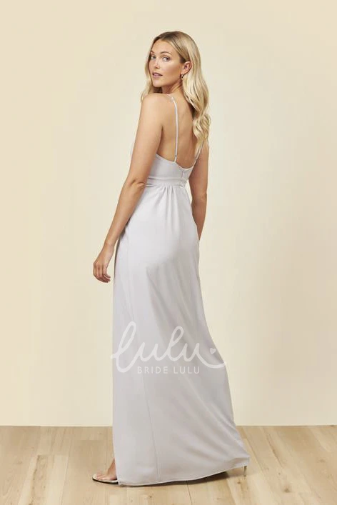 Ruched Details V-neck Bridesmaid Dress with Front Split Classy Bridesmaid Party Dress