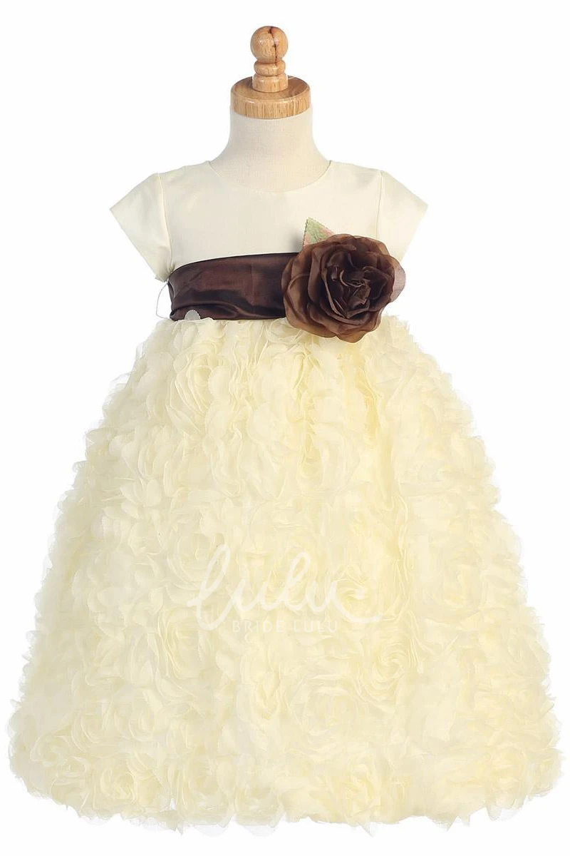 Cap-Sleeve Tulle & Taffeta Ankle-Length Flower Girl Dress Modern Prom Dress