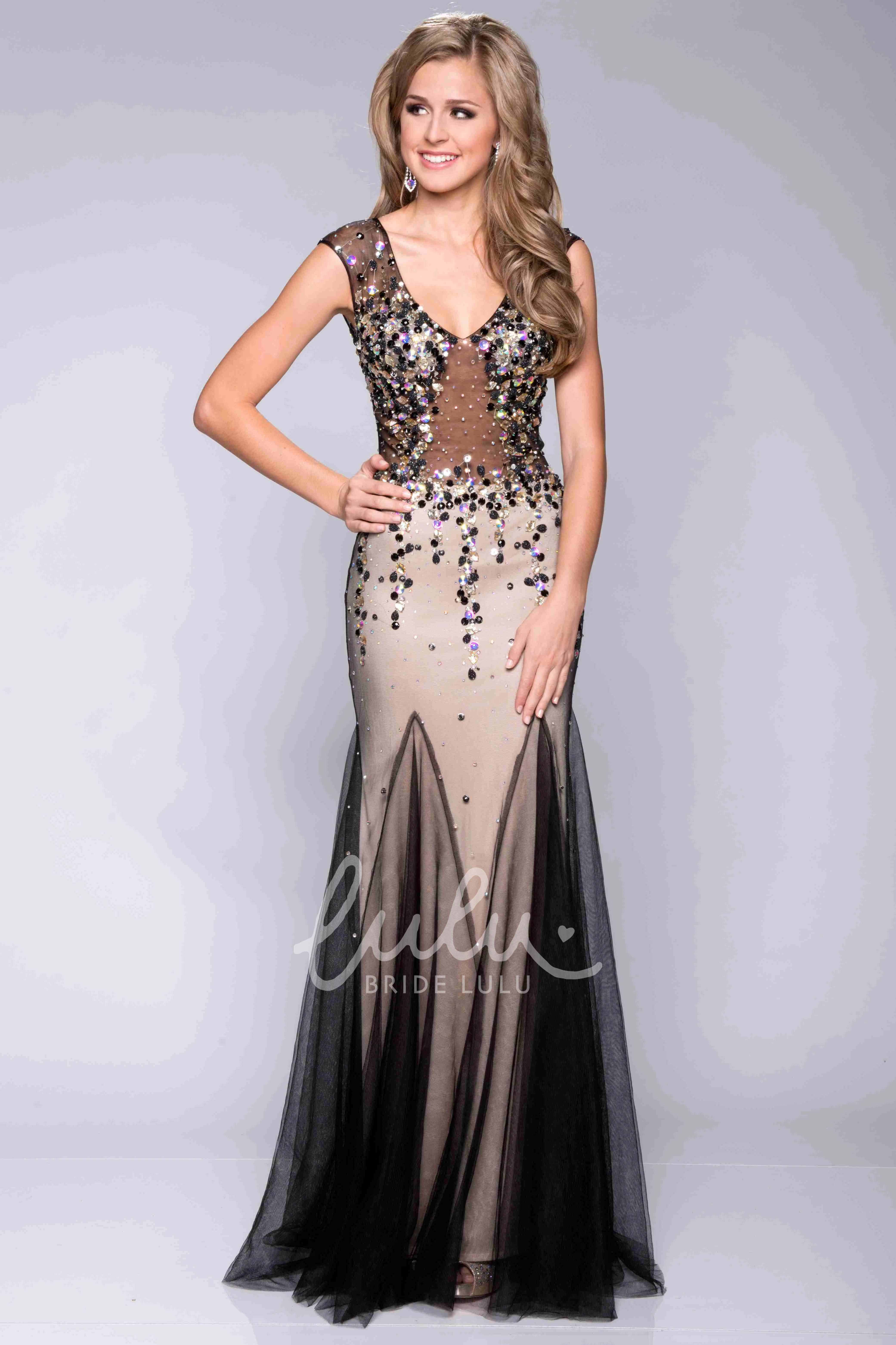 V-Neck Cap Sleeve Sequined Prom Dress with Special Skirt Classy Prom Dress 2025