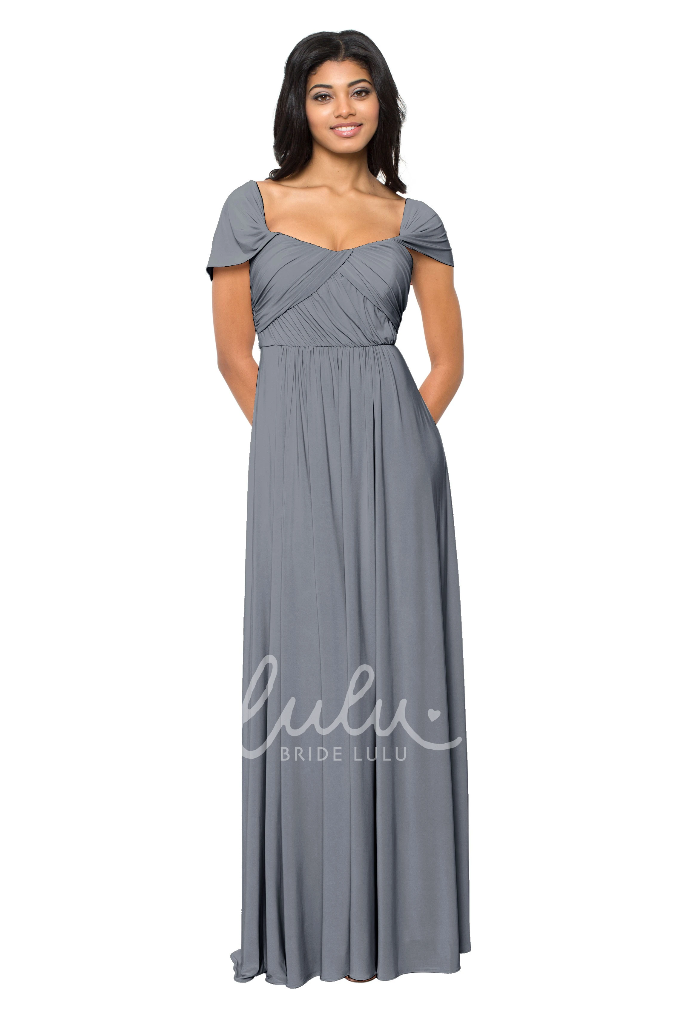 Cap Sleeve V-Neck Ruched Chiffon Convertible Bridesmaid Dress in Muti-Color
