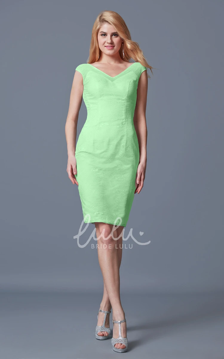 Warm Cap-sleeved Lace Knee-length Bridesmaid Dress