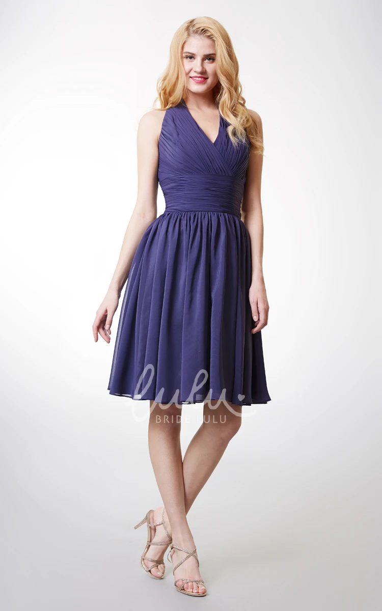 Halter Chiffon Dress with Cummerbund Waist and Swirling Skirts Cute Bridesmaid Dress