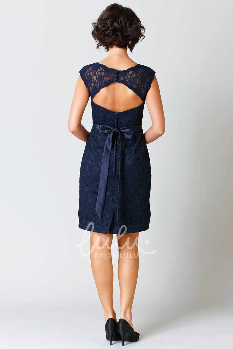 Sleeveless Lace Bridesmaid Dress with Ribbon and Keyhole Classy Bridesmaid Dress