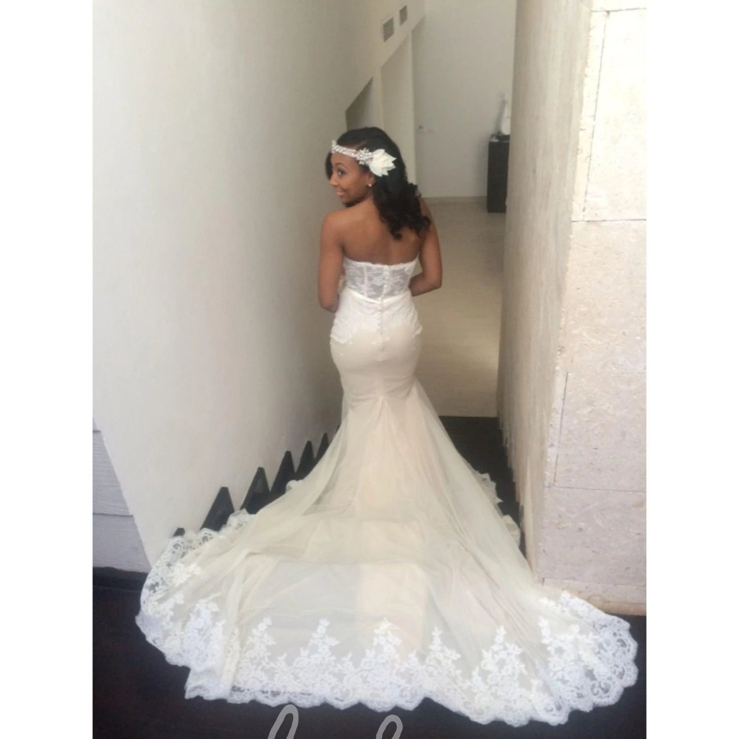 Ivory Sweetheart Neckline Wedding Dress with Cream Accents