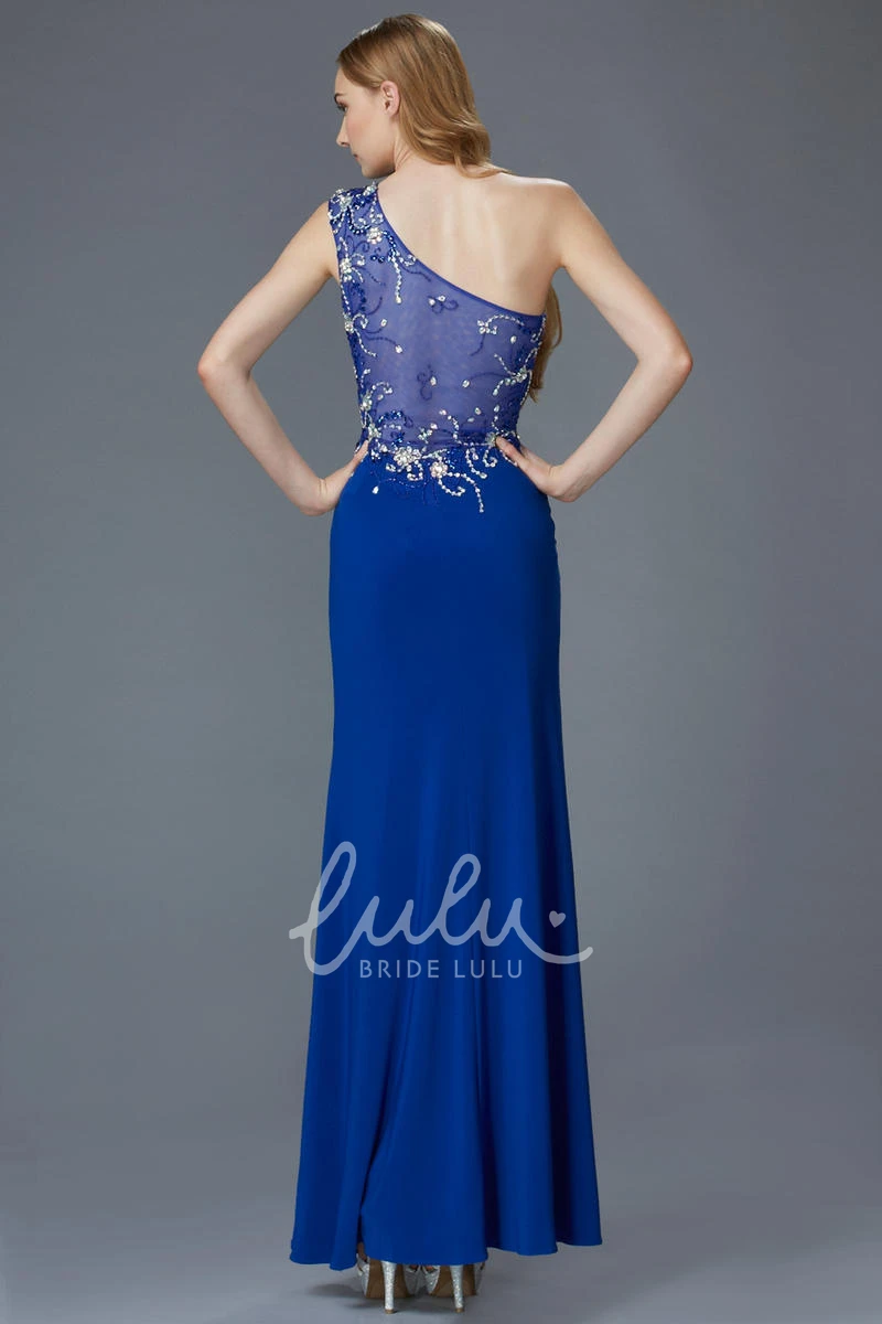 One-Shoulder Sheath Jersey Dress with Illusion and Beading for Prom