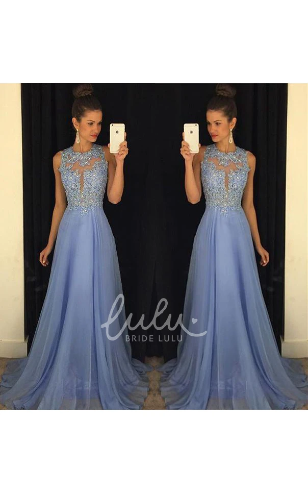 Lace Appliques Sleeveless Party Gown Chiffon Long Beautiful Women