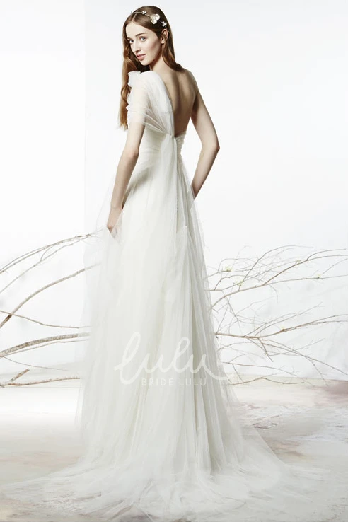 One-Shoulder Tulle Wedding Dress Empire Floral Sheath Bridal Gown