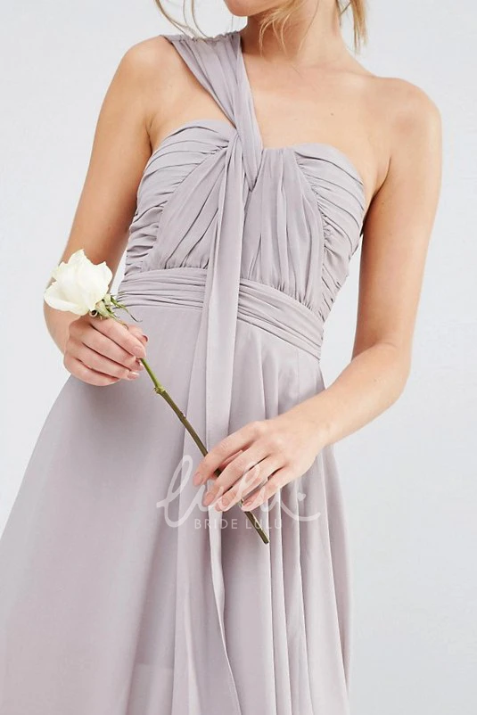 Draped Chiffon Bridesmaid Dress Sleeveless One-Shoulder Ankle-Length