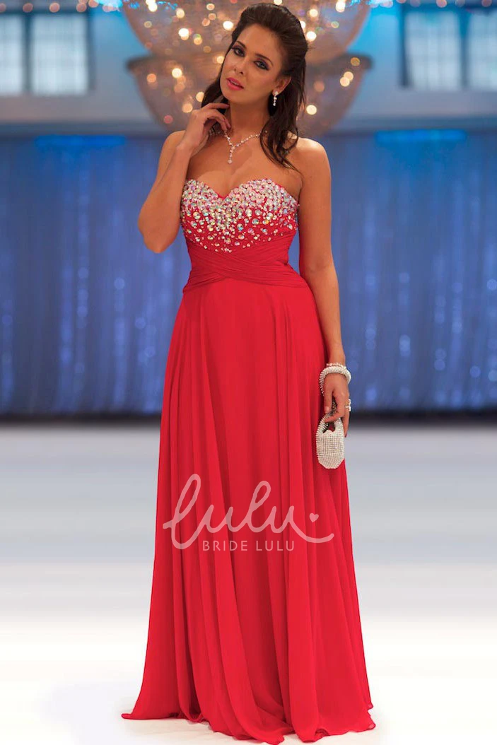 Floor-Length Sweetheart Chiffon Prom Dress with Pleats A-Line Sleeveless Beaded