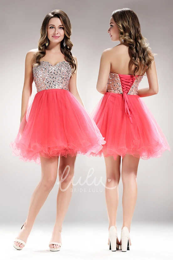 Sweetheart Tulle A-Line Dress with Ruffles and Beading for Bridesmaids