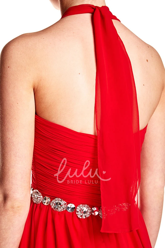 Sleeveless Halter Chiffon Prom Dress Floor-Length Criss-Cross