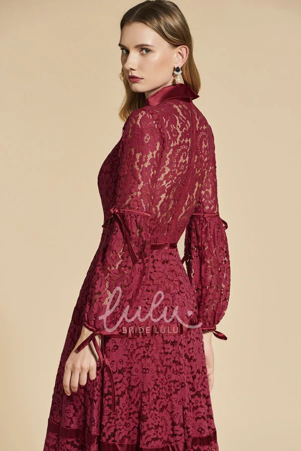 Vintage Lace Sheath Bridesmaid Dress with High Neck and Bow