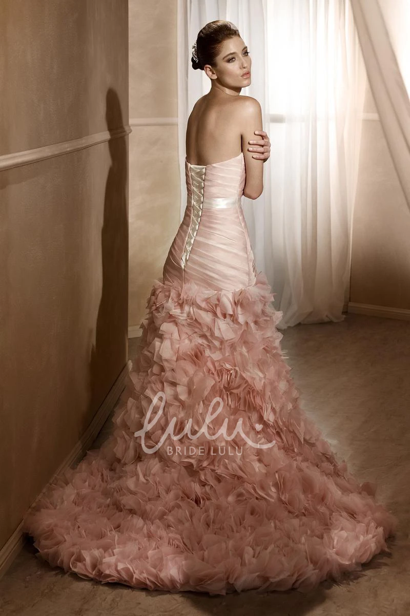Sleeveless Ruffled Satin A-Line Wedding Dress with Flower and Ruching