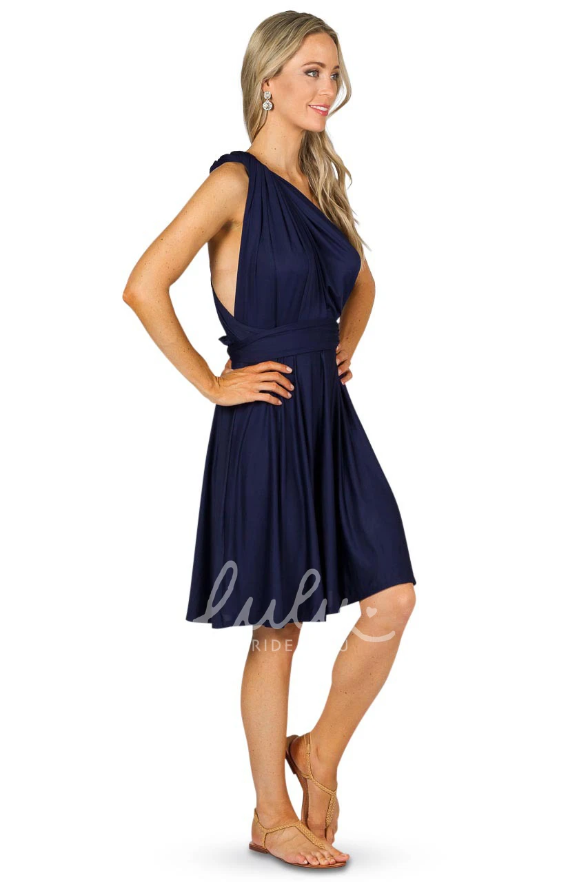 One-Shoulder Chiffon Bridesmaid Dress with Pleats Knee-Length Sleeveless
