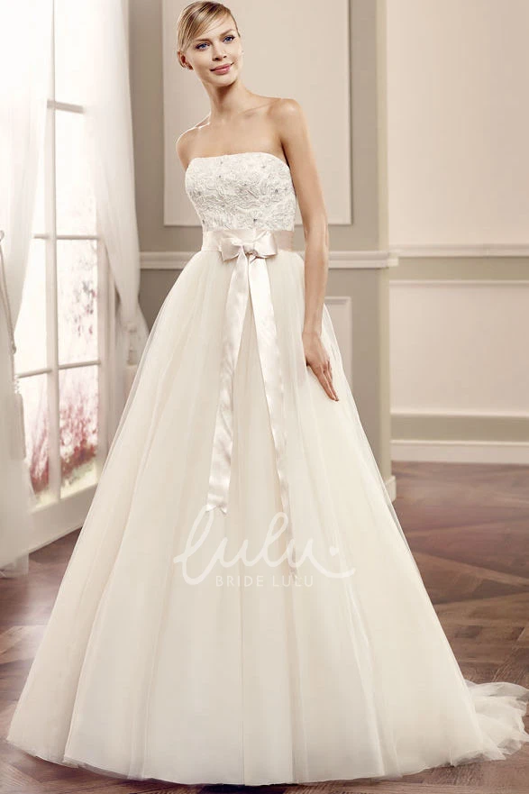 A-Line Tulle Strapless Wedding Dress with Jewellery