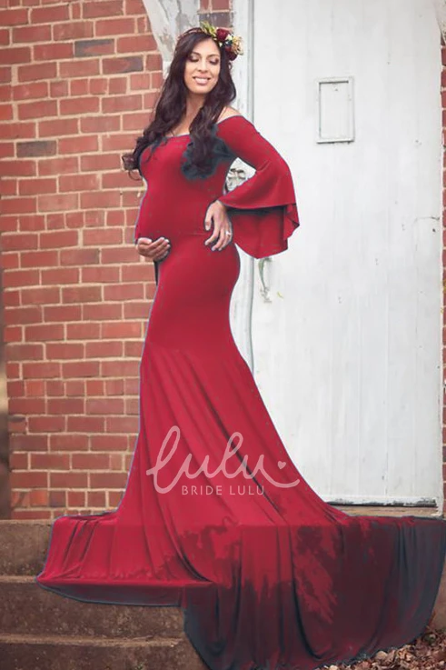Long Sleeve Mermaid Maternity Prom Dress with Court Train