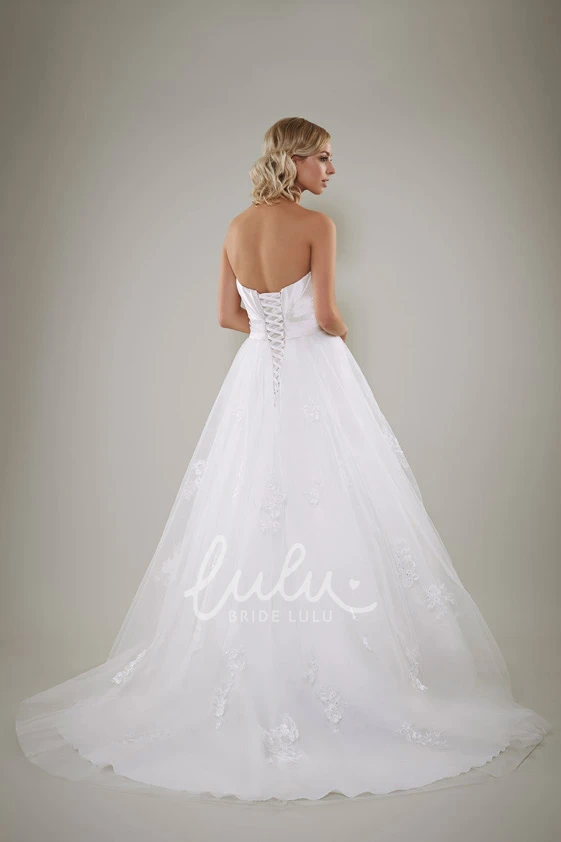 Beaded A-Line Strapless Satin Wedding Dress with Appliques and Lace-Up Back