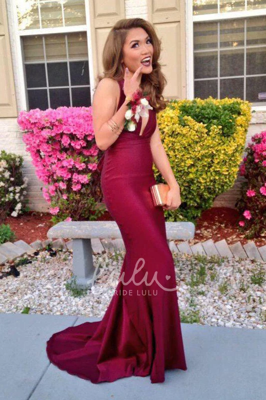Satin V-Neck Sleeveless Mermaid Dress with Sweep Train