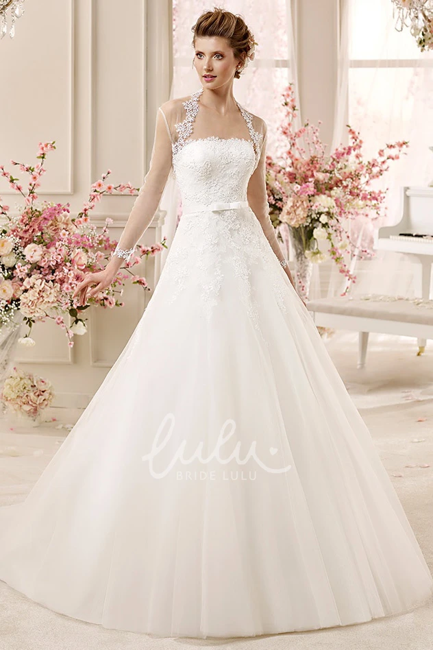 Queen-Anna Neck A-line Wedding Dress with Illusive Design Royal and Unique