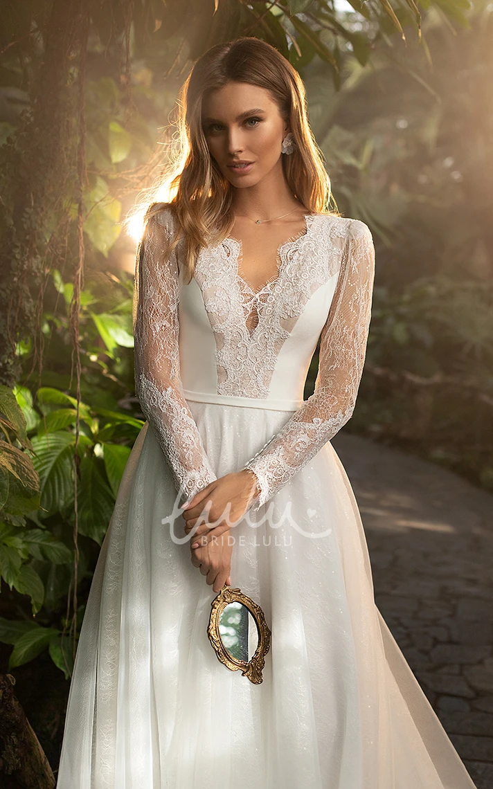 Lace Tulle Scalloped Neck Sequin Wedding Dress Casual A Line