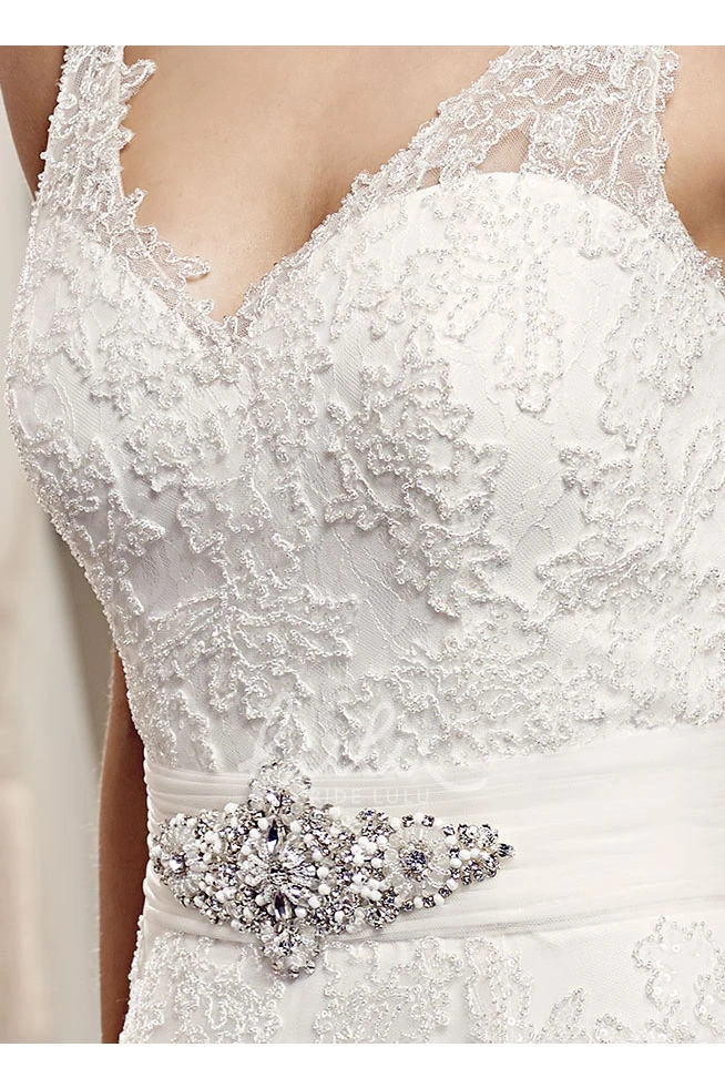 V-Neck Tulle Ball-Gown Wedding Dress with Illusion Back Flowy Bridal Gown