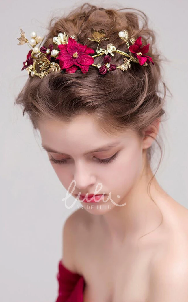 Forest Style Fairy Pink Rosette Bridal Tiara