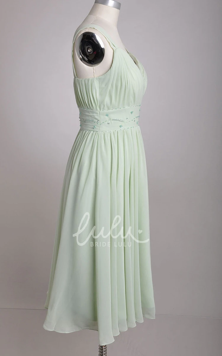 A-line Chiffon Bridesmaid Dress with Broad Straps in V-Neckline