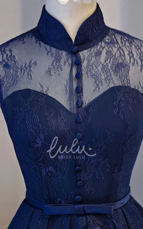 Short Sleeve Lace A-Line Homecoming Dress with Keyhole and Sash Casual Formal Dress