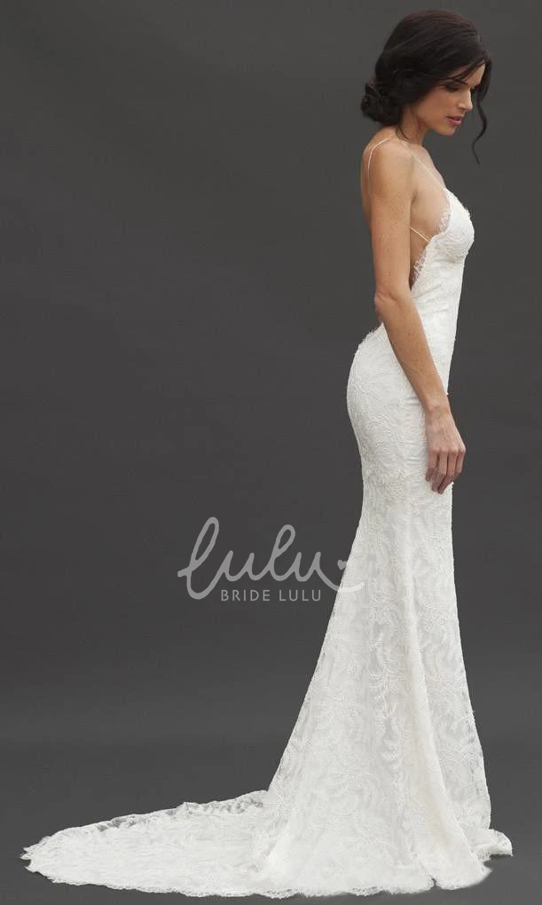 Backless Mermaid Lace Dress with Ruffles and Spaghetti Straps