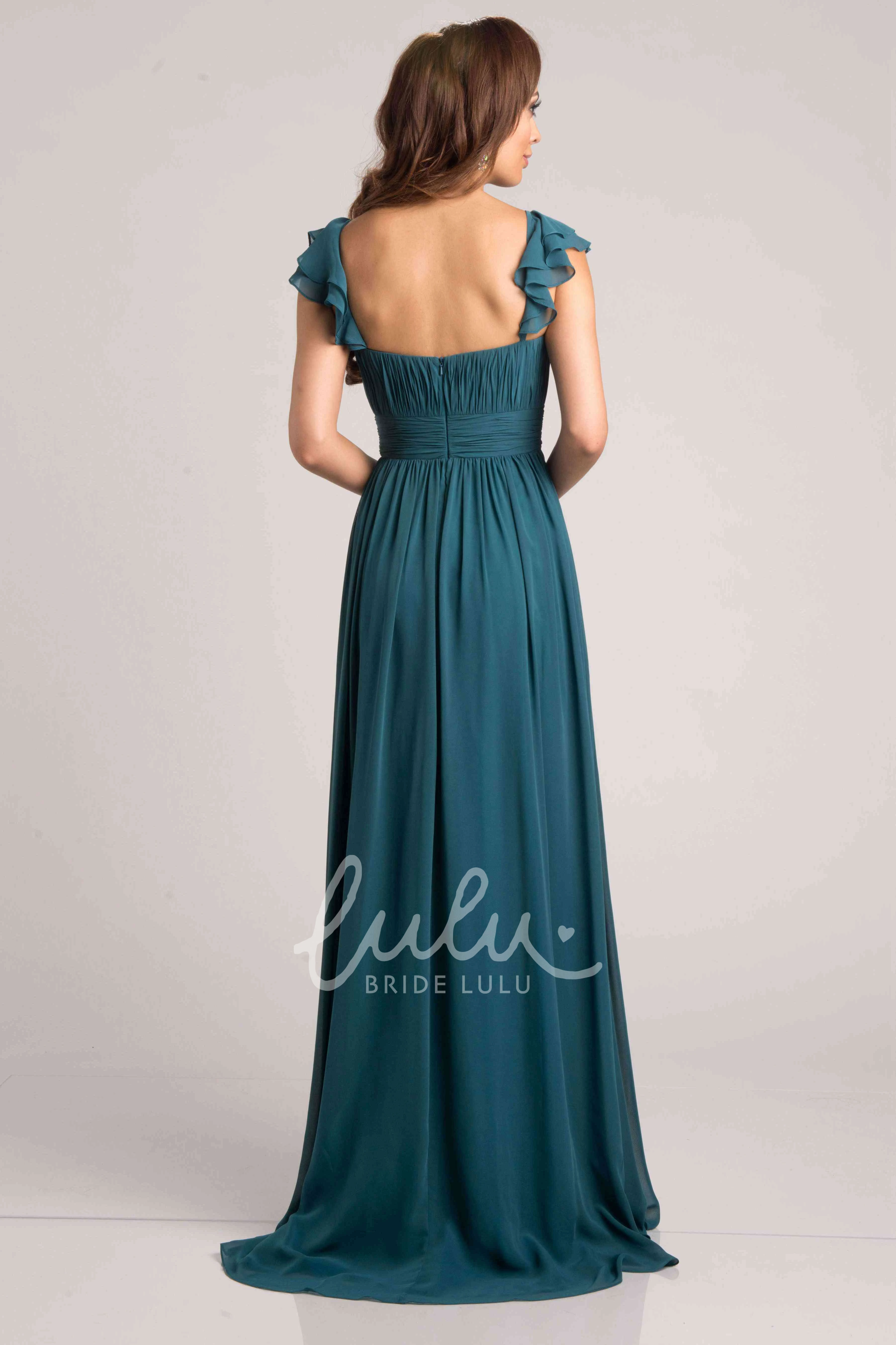 A-Line Ruffle Shoulder Chiffon Bridesmaid Dress with Pleats