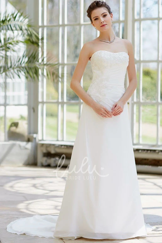 Beaded A-Line Satin Wedding Dress with Corset Back and Side Draping Floor-Length