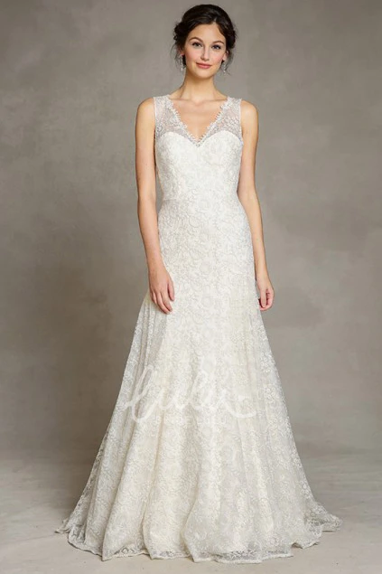 V-Neck Lace Floor-Length Wedding Dress Romantic Bridal Gown