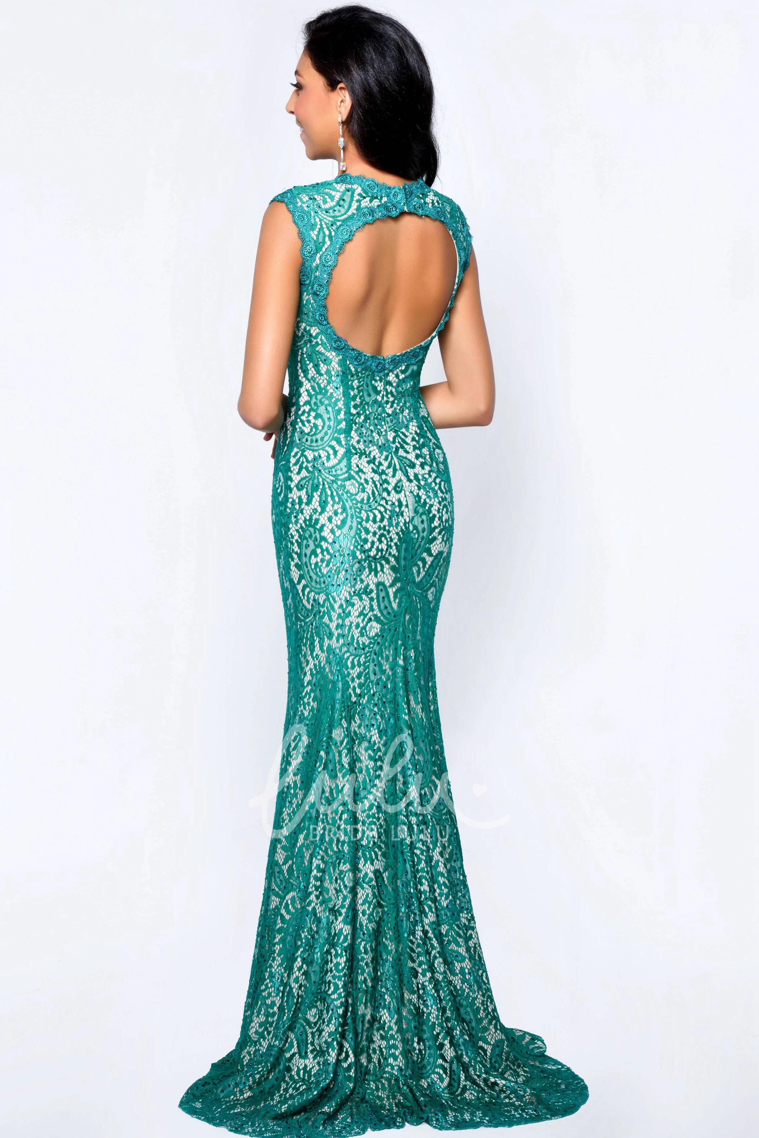 Lace V-Neck Sleeveless Sheath Formal Dress with Pleats