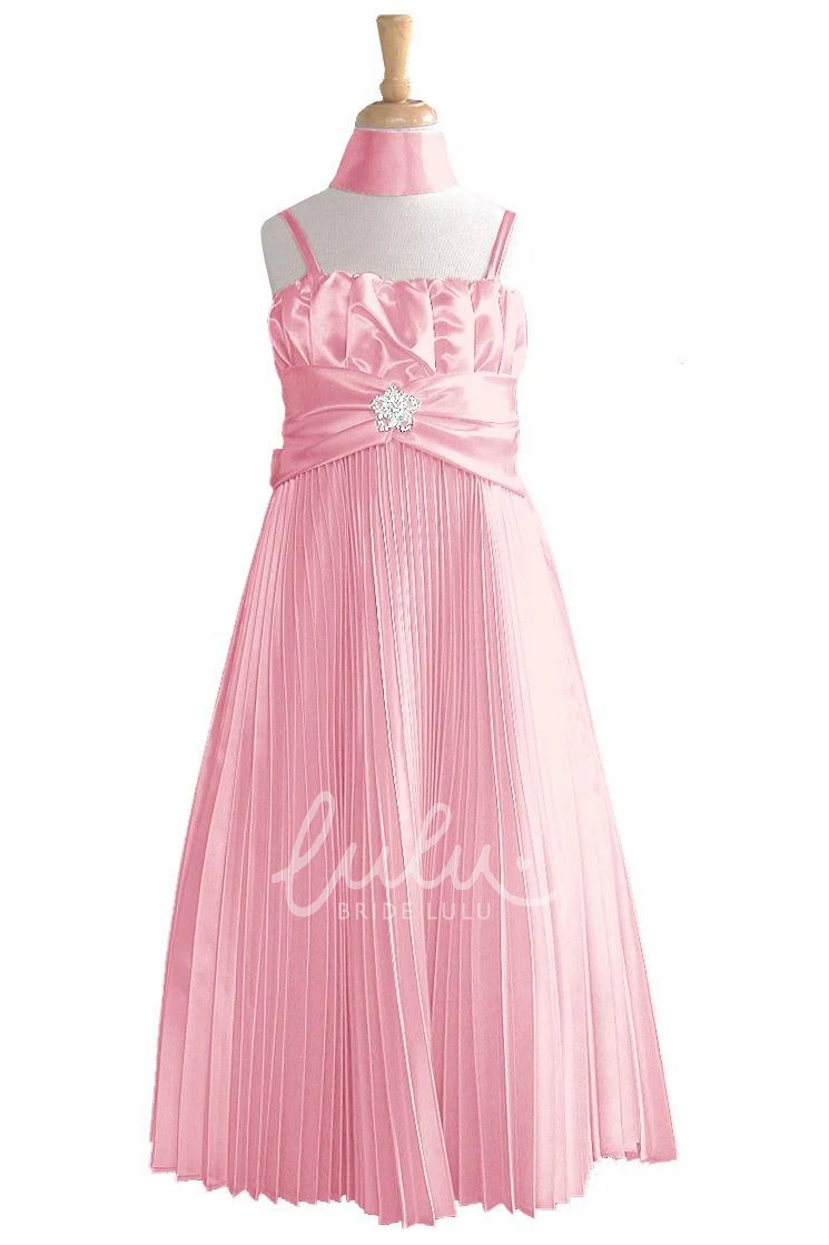 Pleated Satin Cape Flower Girl Dress with Brooch Detail