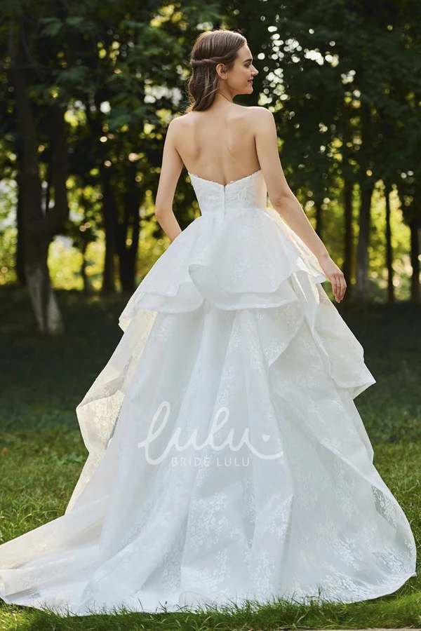 Cascading Ruffles Bridal Ball Gown Lace Sweetheart Sleeveless Open Back Cascading Ruffles Bridal Ball Gown