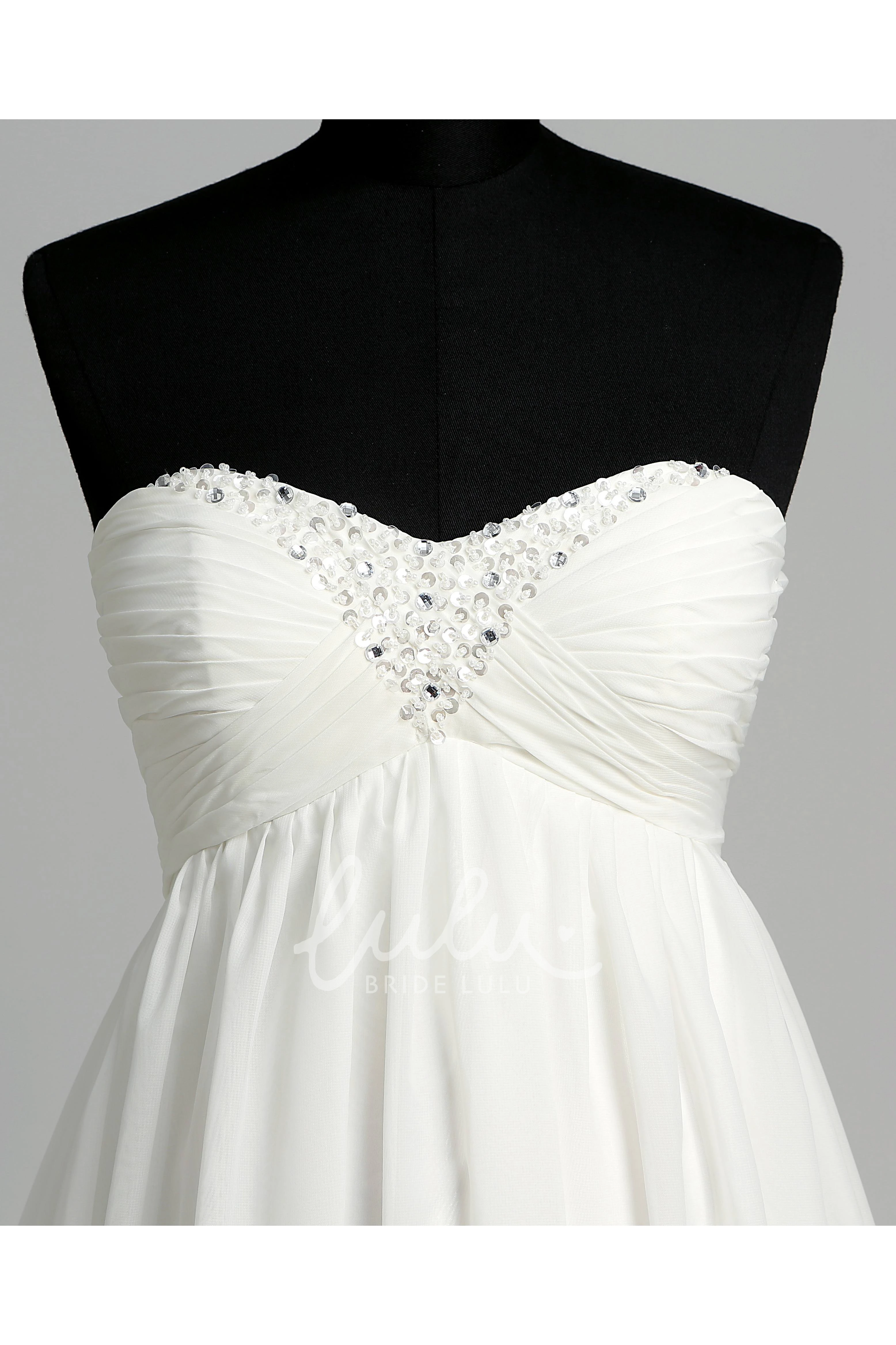 Maternity Wedding Dress Chiffon A-line Sweetheart Sleeveless with Beading and Ruching