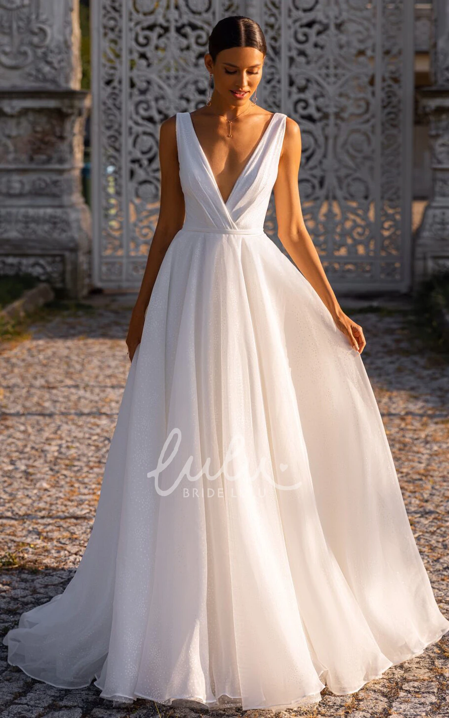 Chiffon V-neck Ball Gown Wedding Dress with Sash Modern & Elegant